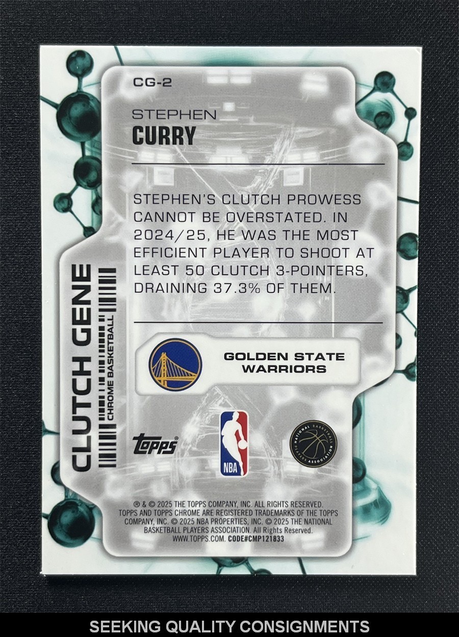 2025-26 Topps Chrome Stephen Curry #CG-2 Green Refractor Clutch Gene /99