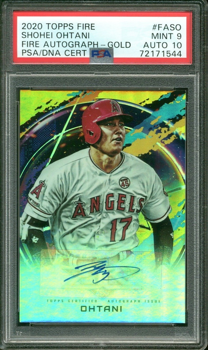 2020 TOPPS FIRE AUTOGRAPHS GOLD #FASO SHOHEI OHTANI #/10 POP 2 PSA 9 DNA AUTO 10