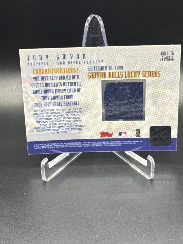2002 Topps Gold Label Major League Moments Tony Gwynn Game Worn Jersey Relic