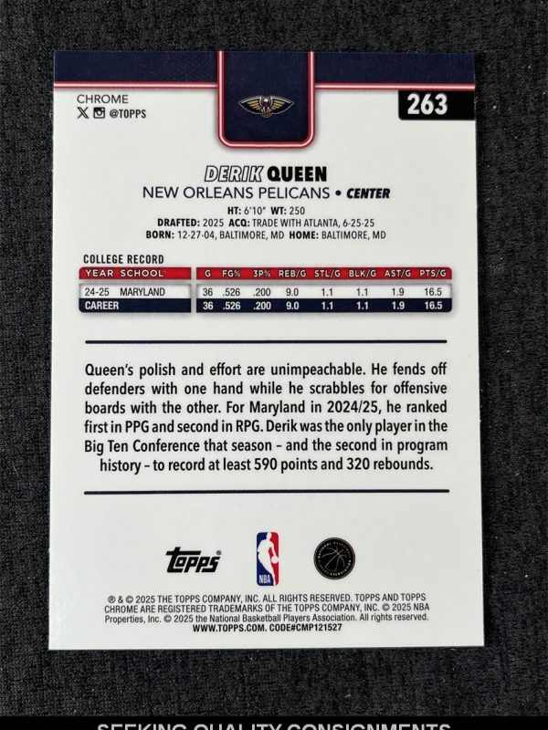 2025-26 Topps Chrome Basketball Derik Queen RC Rookie X-Fractor Refractor #263