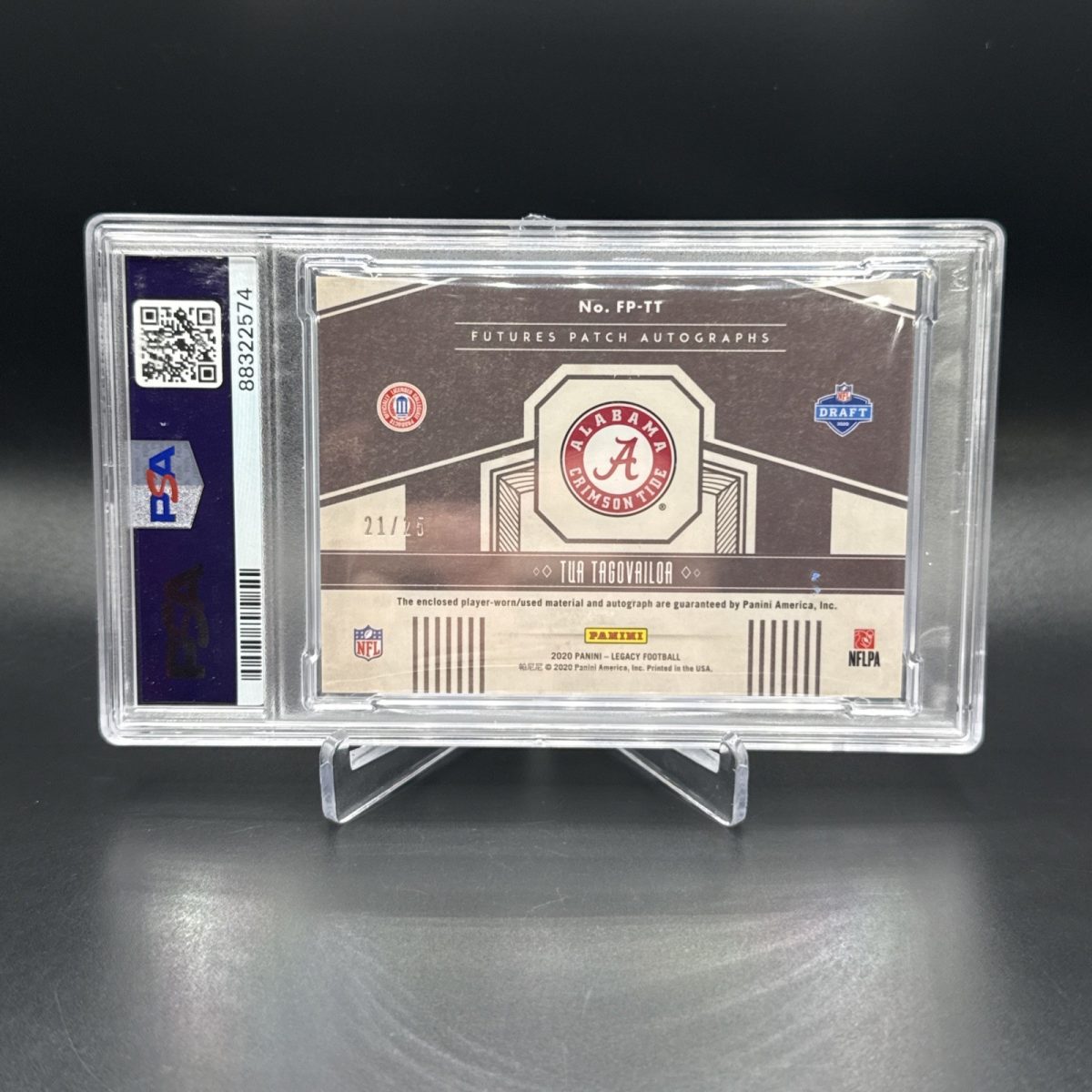 2020 Panini Legacy Futures Patch Auto Sapphire Tua Tagovailoa PSA 8 AUTO 10 #/25