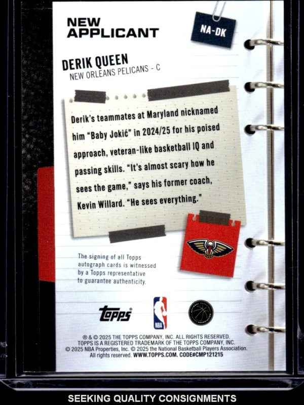 2025-26 Topps - New Applicants Autographs Derik Queen #NA-DK Green Foil /99 RC