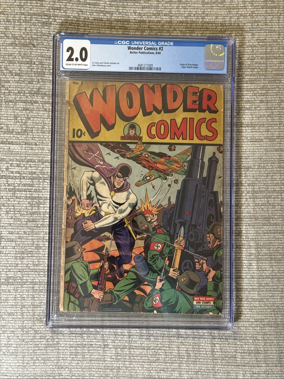 WONDER COMICS #2 CGC GD 2.0 Schomburg Cover - Grim Reaper Origin & Super Sleuths