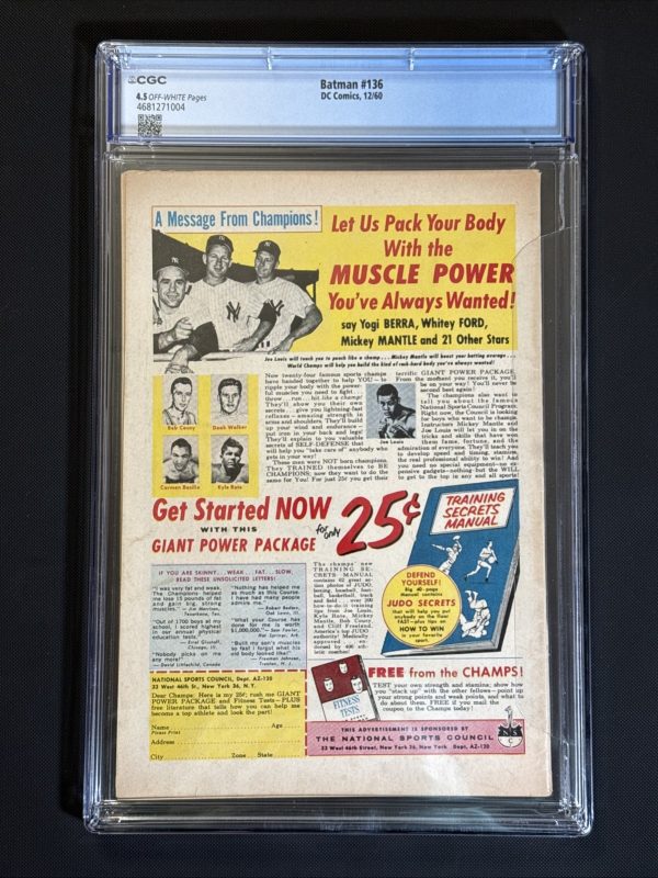 1960 - BATMAN #136 - D.C. KEY - 1ST SILVER AGE APPEARANCE OF THE JOKER - CGC 4.5