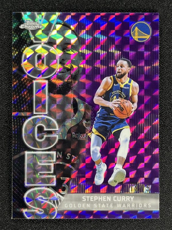 2025-26 Topps Chrome Stephen Curry #VS-5 Purple Geometric Voices Warriors /75