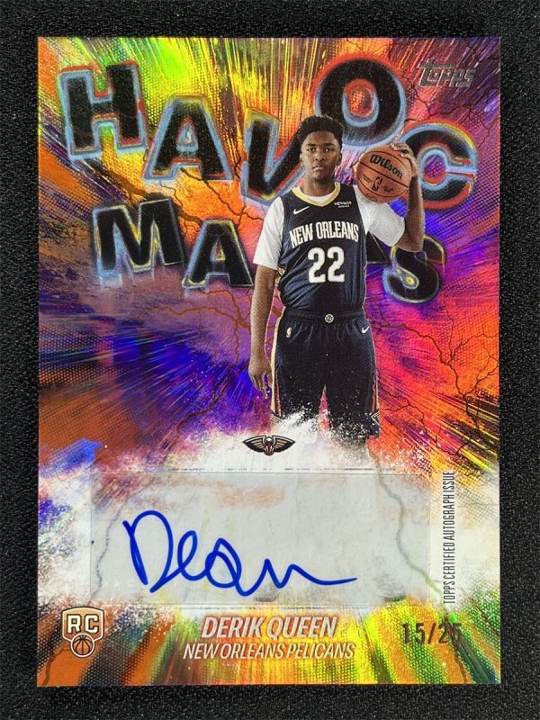 2025-26 Topps Derik Queen #HM-DQ Orange Havoc Marks Auto RC Rookie Pelicans /25