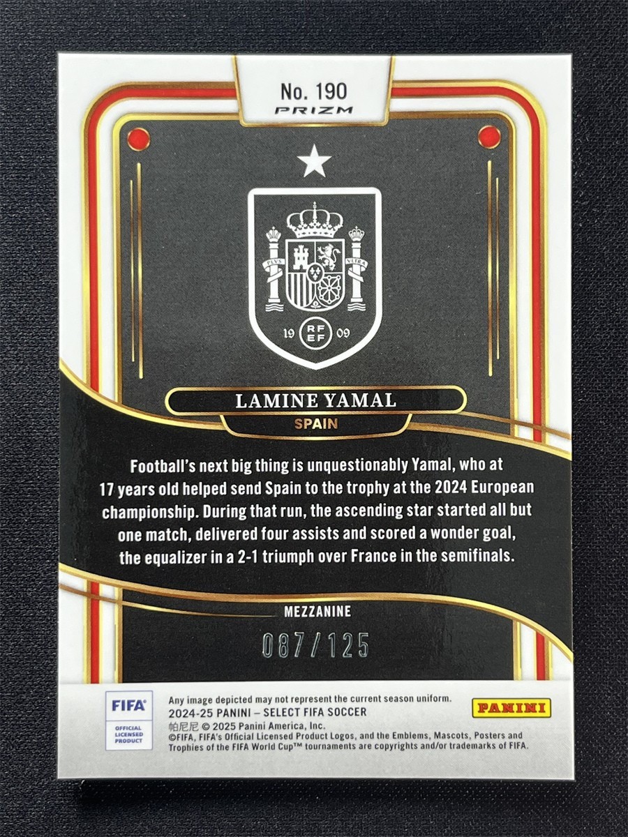 2024-25 Panini Select FIFA Lamine Yamal #190 Mezzanine Fluorescent Orange /125