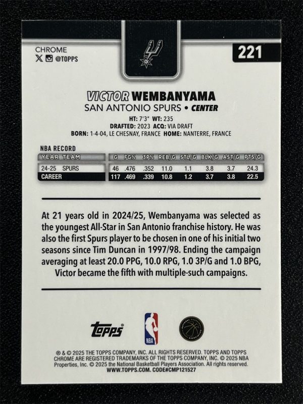 2025-26 Topps Chrome Victor Wembanyama #221 Blue Wave Refractor /150