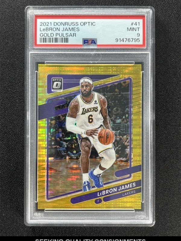2021-22 Panini Donruss Optic LeBron James #41 Gold Pulsar Prizm /10 PSA 9 MINT
