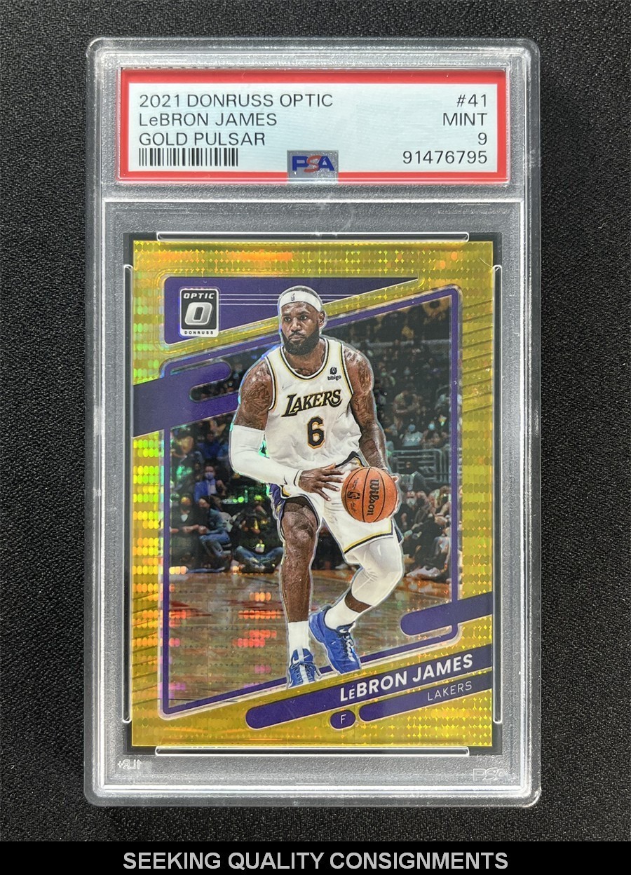 2021-22 Panini Donruss Optic LeBron James #41 Gold Pulsar Prizm /10 PSA 9 MINT