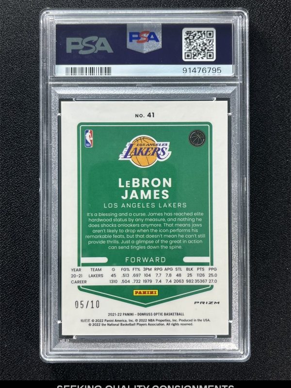 2021-22 Panini Donruss Optic LeBron James #41 Gold Pulsar Prizm /10 PSA 9 MINT