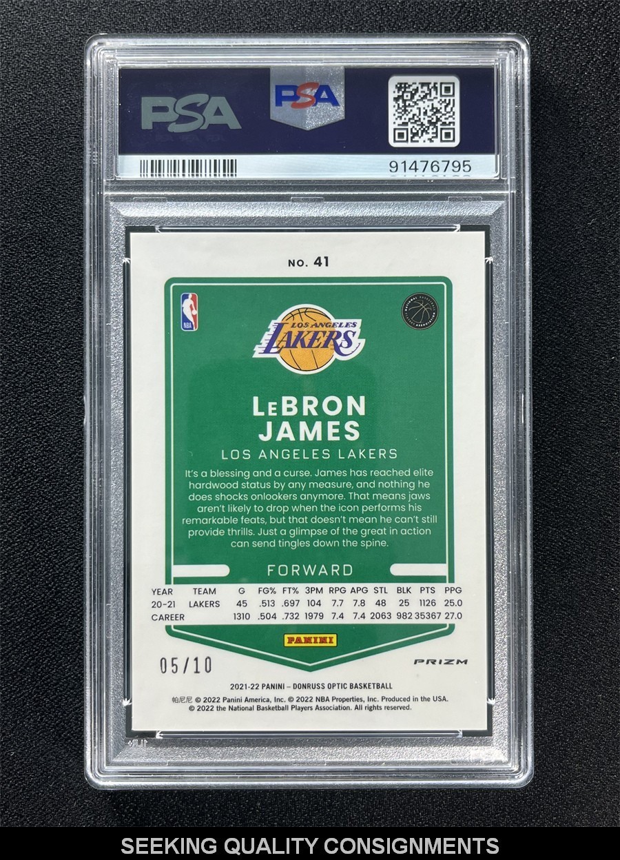 2021-22 Panini Donruss Optic LeBron James #41 Gold Pulsar Prizm /10 PSA 9 MINT