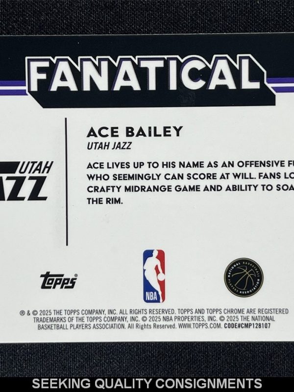 2025-26 Topps Chrome Ace Bailey #FAN-25 Fanatical Rookie RC Jazz Case Hit SSP