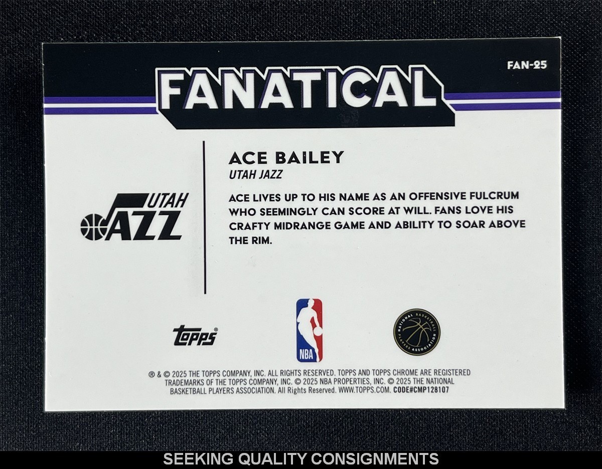 2025-26 Topps Chrome Ace Bailey #FAN-25 Fanatical Rookie RC Jazz Case Hit SSP