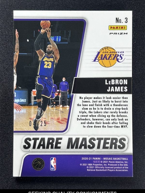 2020-21 Panini Mosaic LeBron James #3 White Prizm Stare Masters Lakers /25