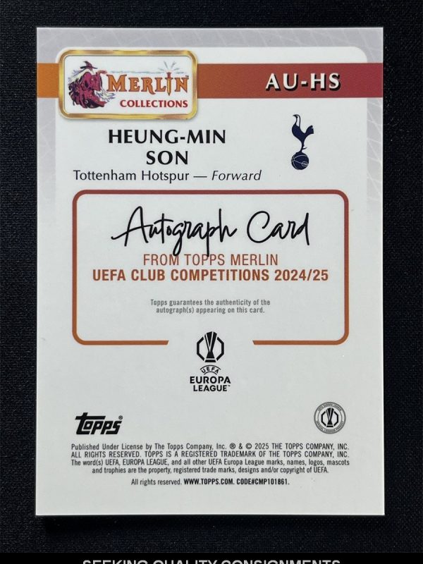 2024-25 Topps Merlin Chrome UEFA Heung-Min Son #AU-HS Aqua Refractor Auto /75