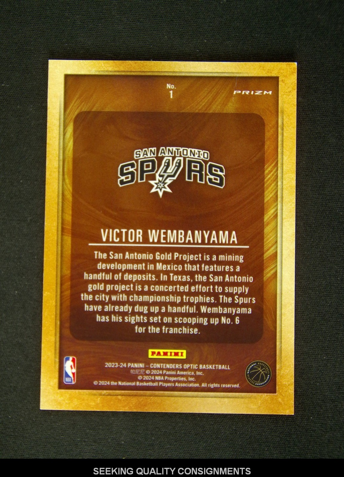 2023-24 Panini Contenders Optic Victor Wembanyama #1 RC Rookie Gold Rush SP