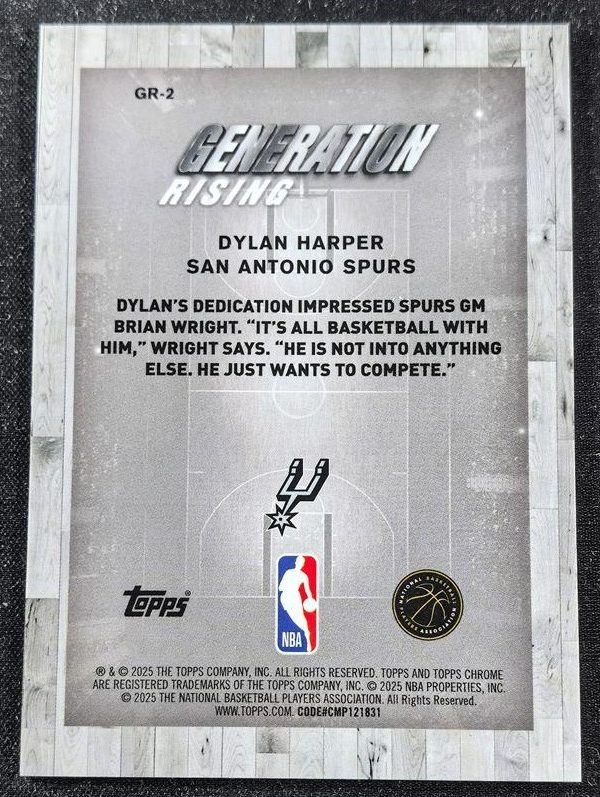 2025-26 Topps Chrome-Generation Rising Dylan Harper #GR-2 Gold Refractor/50 (RC)