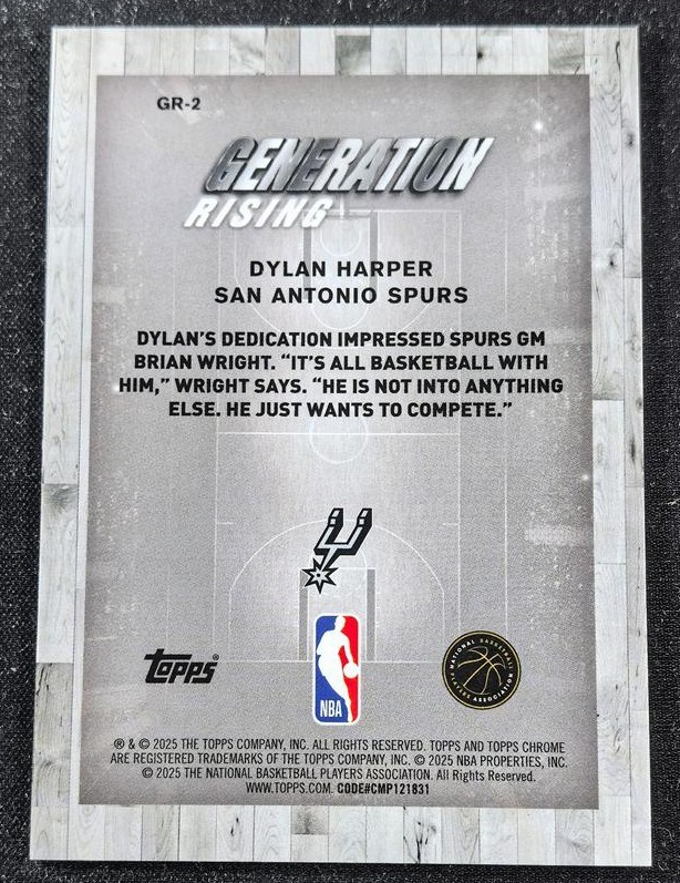2025-26 Topps Chrome-Generation Rising Dylan Harper #GR-2 Gold Refractor/50 (RC)