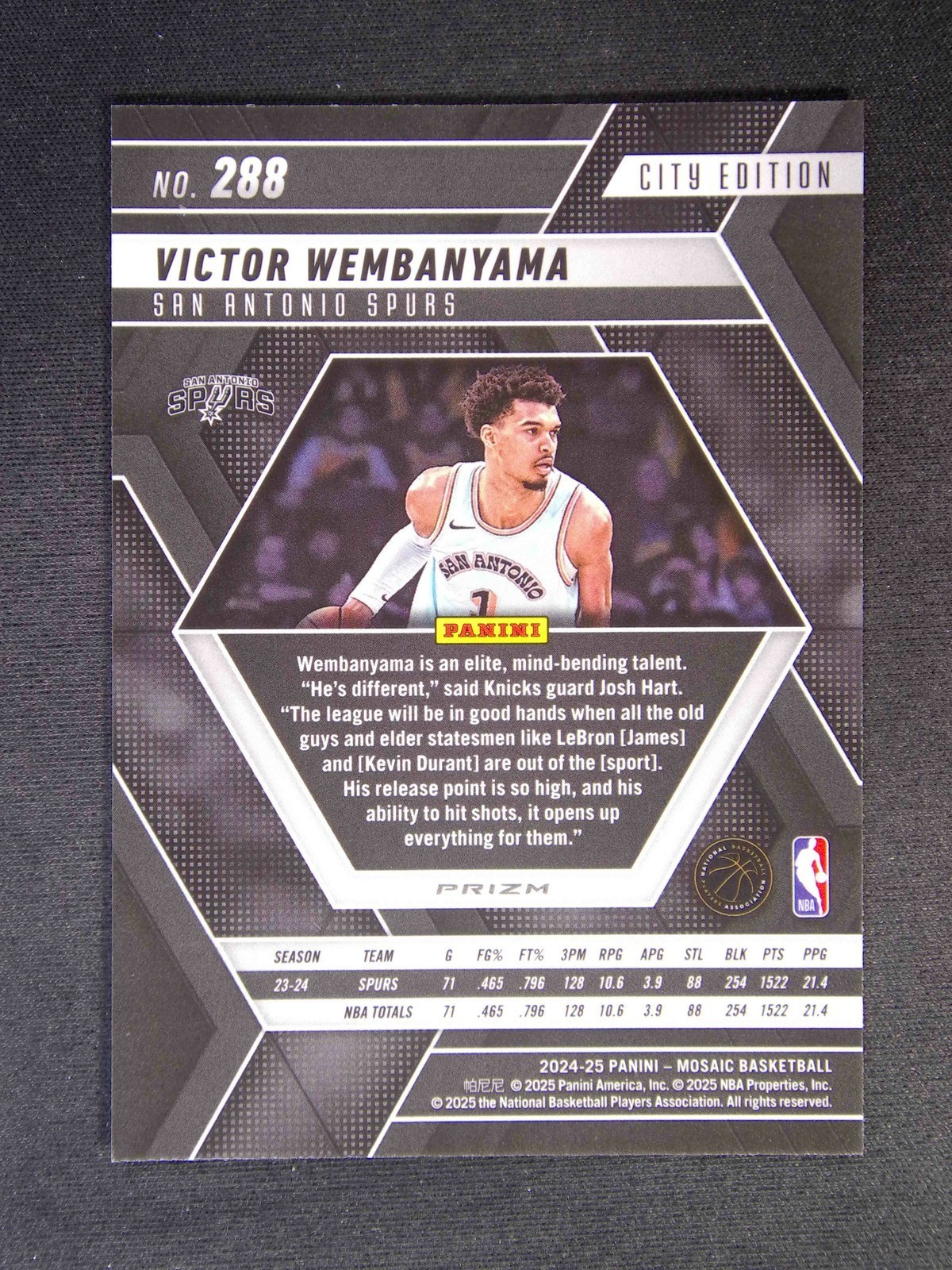 2024-25 Panini Mosaic Victor Wembanyama #288 City Edition Scope Prizm