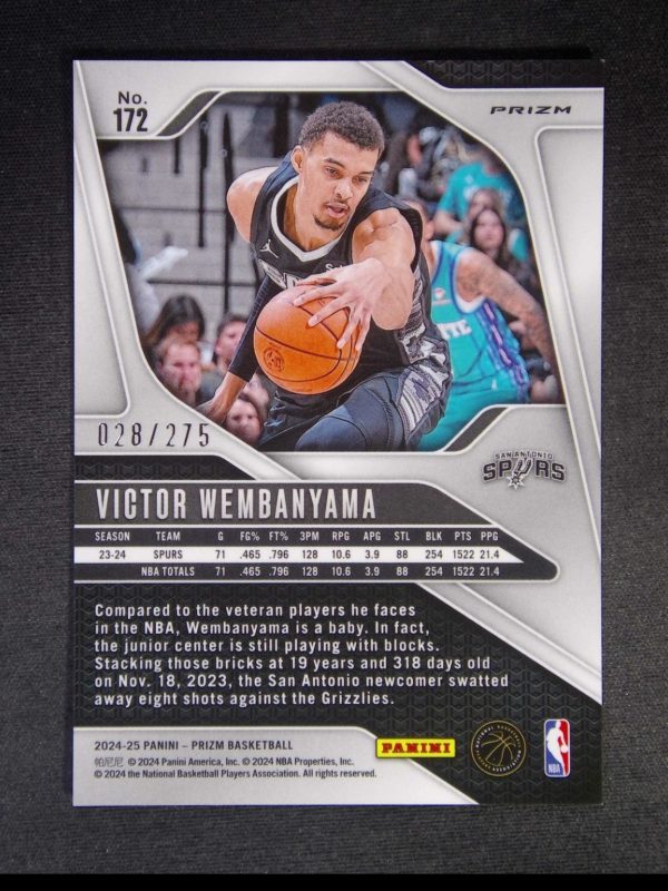 2024-25 Panini Prizm #172 Victor Wembanyama White Lazer /275