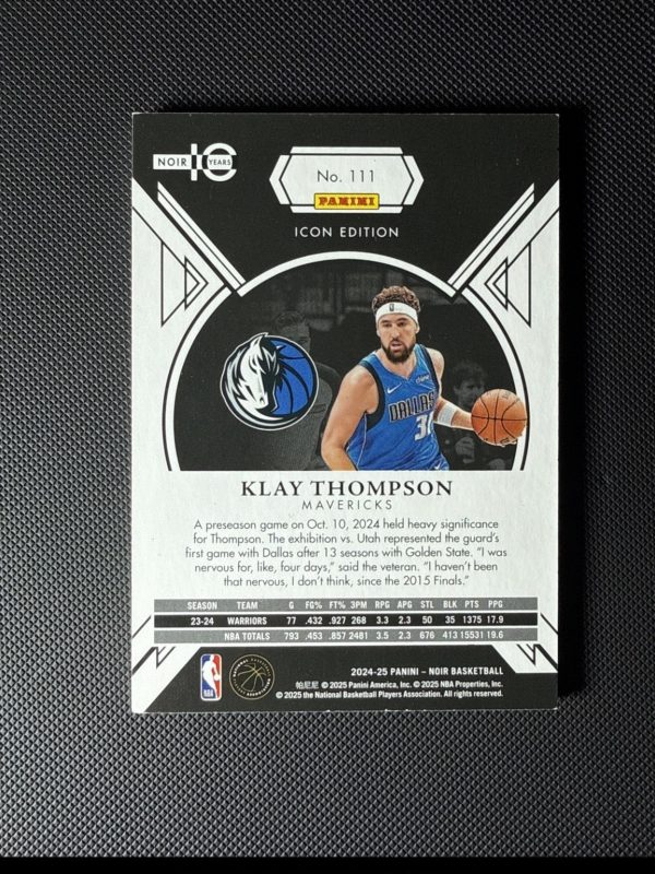 2024-25 Panini Noir Base Icon Edition International #111 Klay Thompson #/15