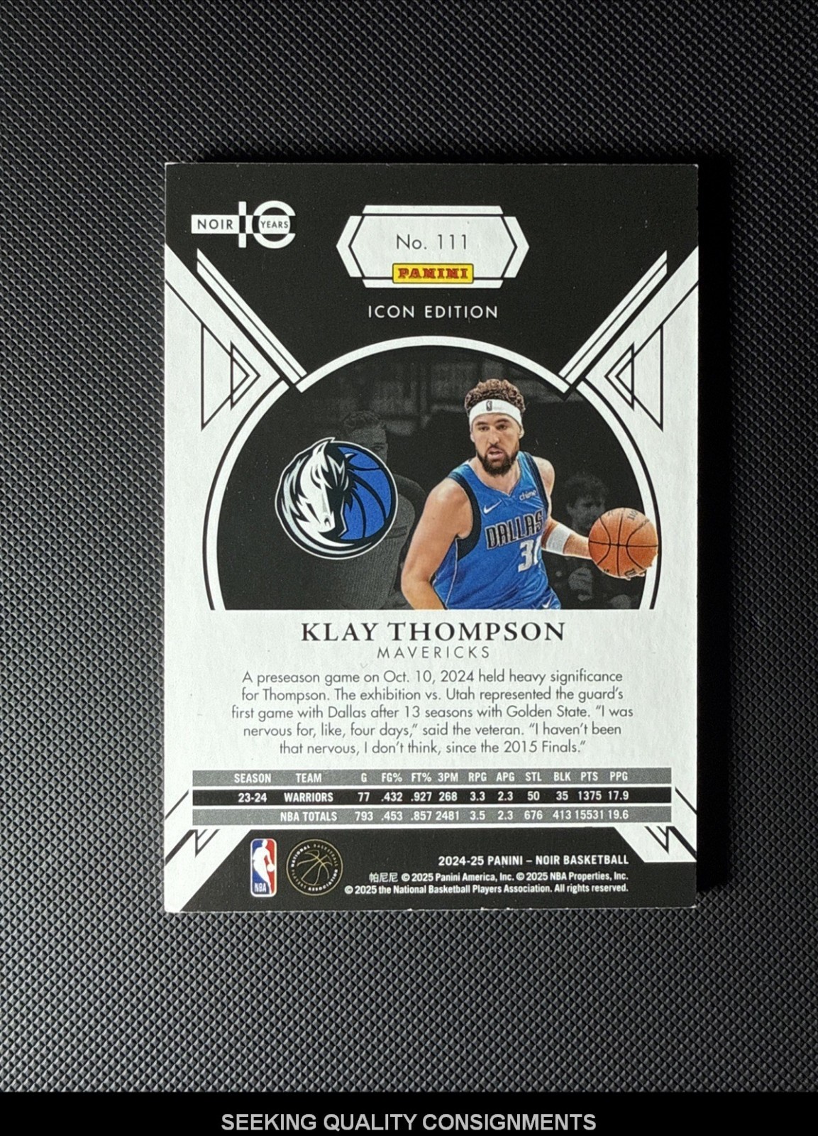2024-25 Panini Noir Base Icon Edition International #111 Klay Thompson #/15
