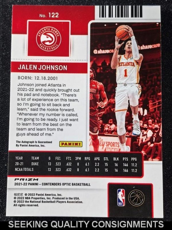 2021 Panini Contenders Optic Jalen Johnson Rc Rookie Ticket Silver Prizm Auto