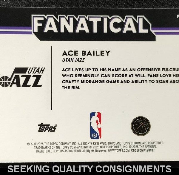 2025-26 Topps Chrome Ace Bailey Fanatical Insert Case Hit SP