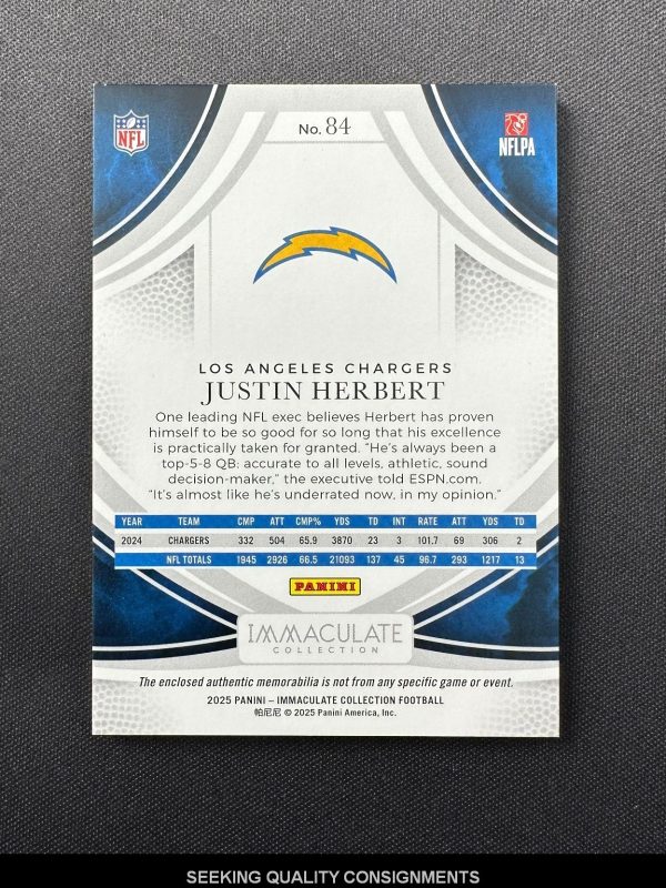 Justin Herbert 2025 Panini Immaculate Jerseys patch Chargers #/50