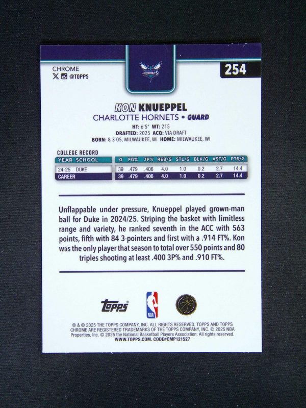 2025-26 Topps Chrome Kon Knueppel RC Rookie #254 X-Fractor Refractor