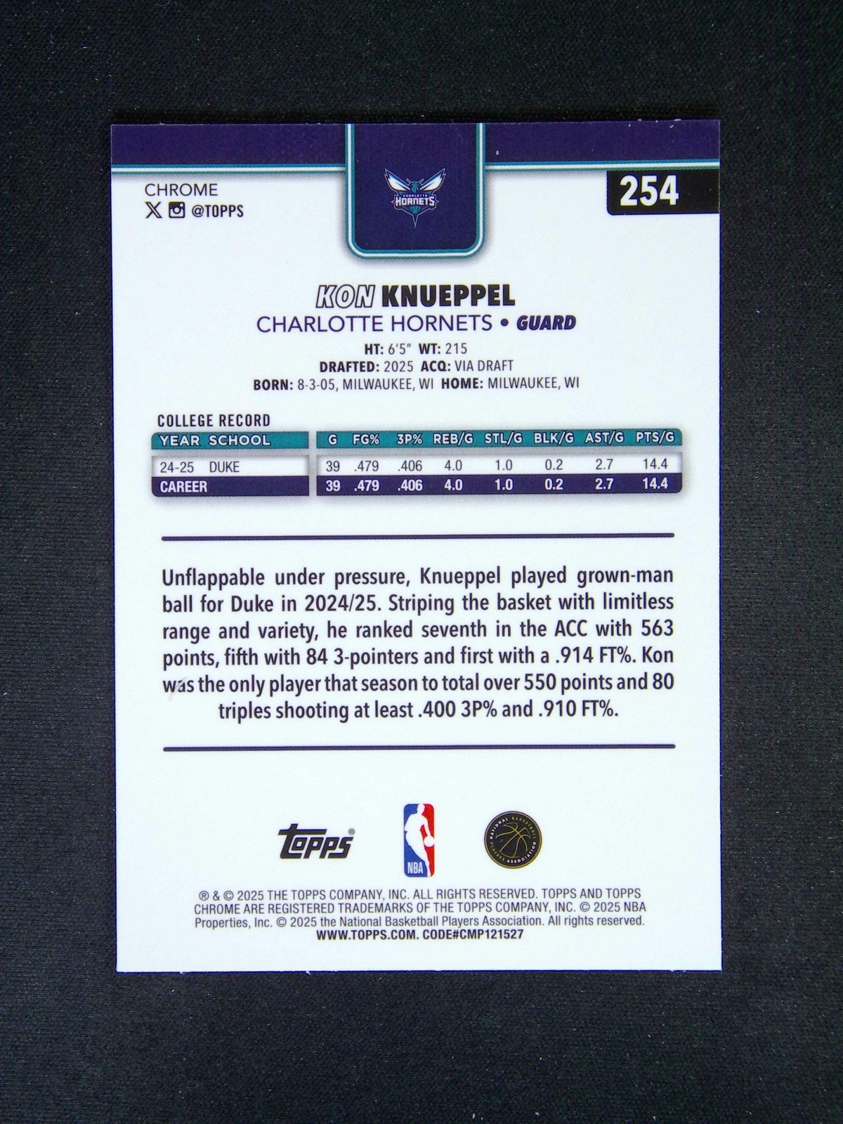 2025-26 Topps Chrome Kon Knueppel RC Rookie #254 X-Fractor Refractor