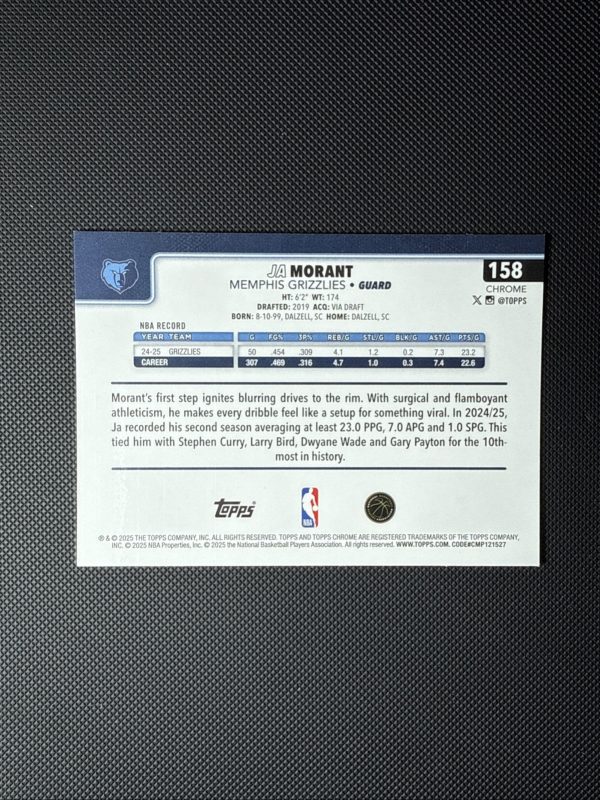 2025-26 Topps Chrome Ja Morant Green Hyper Prism Refractor /99 #158 Grizzlies