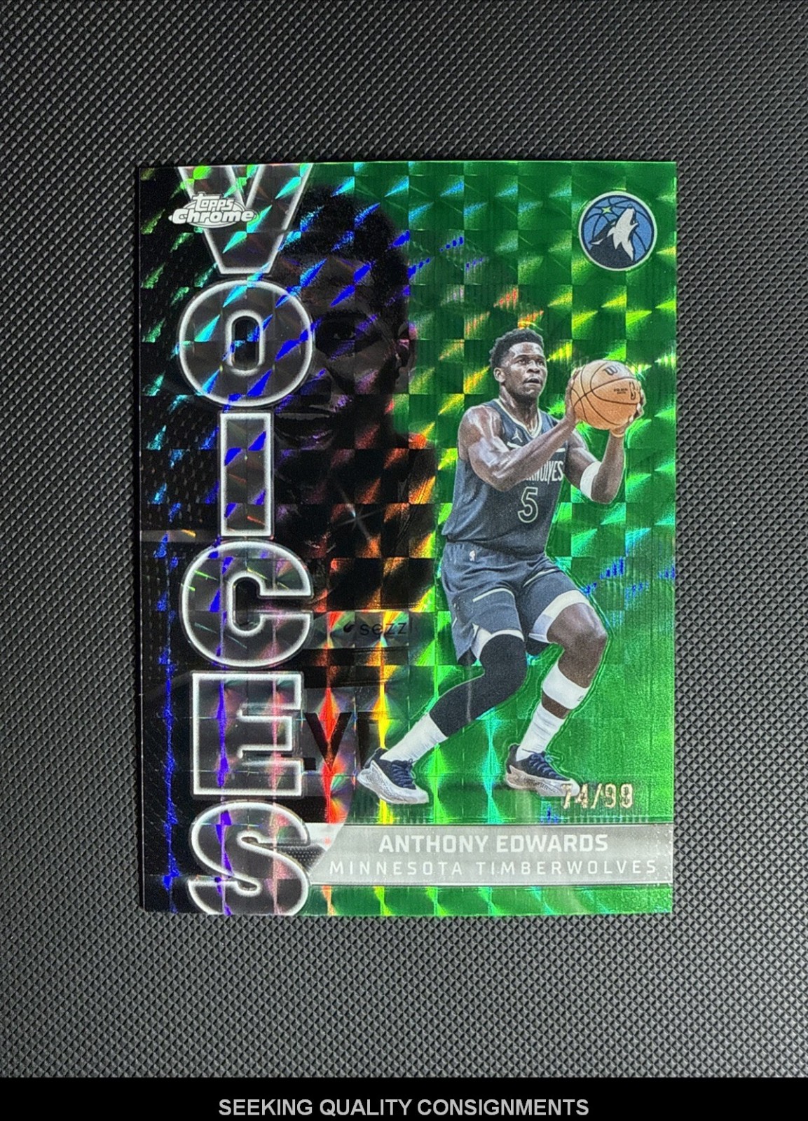2025-26 Topps Chrome Anthony Edwards Voices Geometric Green Refractor #/99