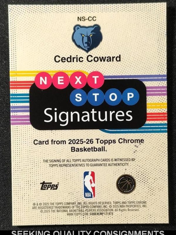 2025-26 Topps Chrome Next Stop Signatures Cedric Coward Blue Refractor /150 Auto