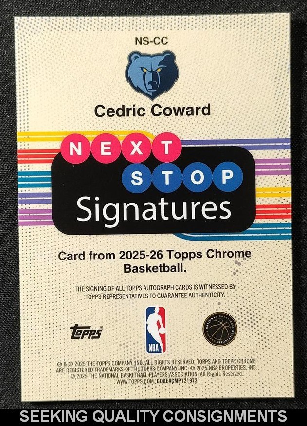2025-26 Topps Chrome Next Stop Signatures Cedric Coward Blue Refractor /150 Auto