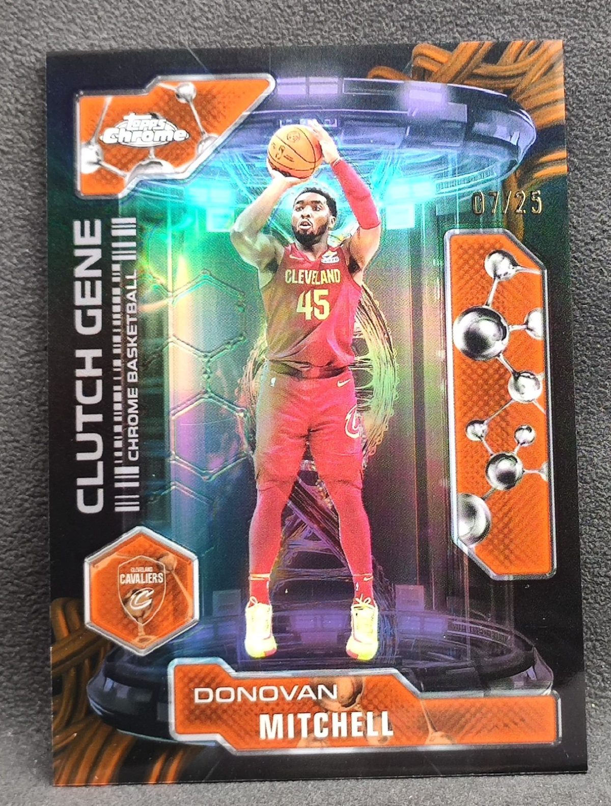 2025-26 Topps Chrome Donovan Mitchell CLUTCH GENE ORANGE GEOMETRIC REFRACTOR /25