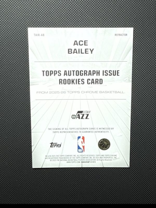 2025-26 Topps Chrome #TAIR-AB Ace Bailey Refractor Issue Rookie RC Auto Jazz