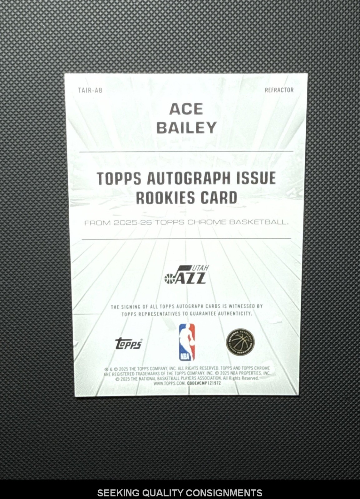 2025-26 Topps Chrome #TAIR-AB Ace Bailey Refractor Issue Rookie RC Auto Jazz