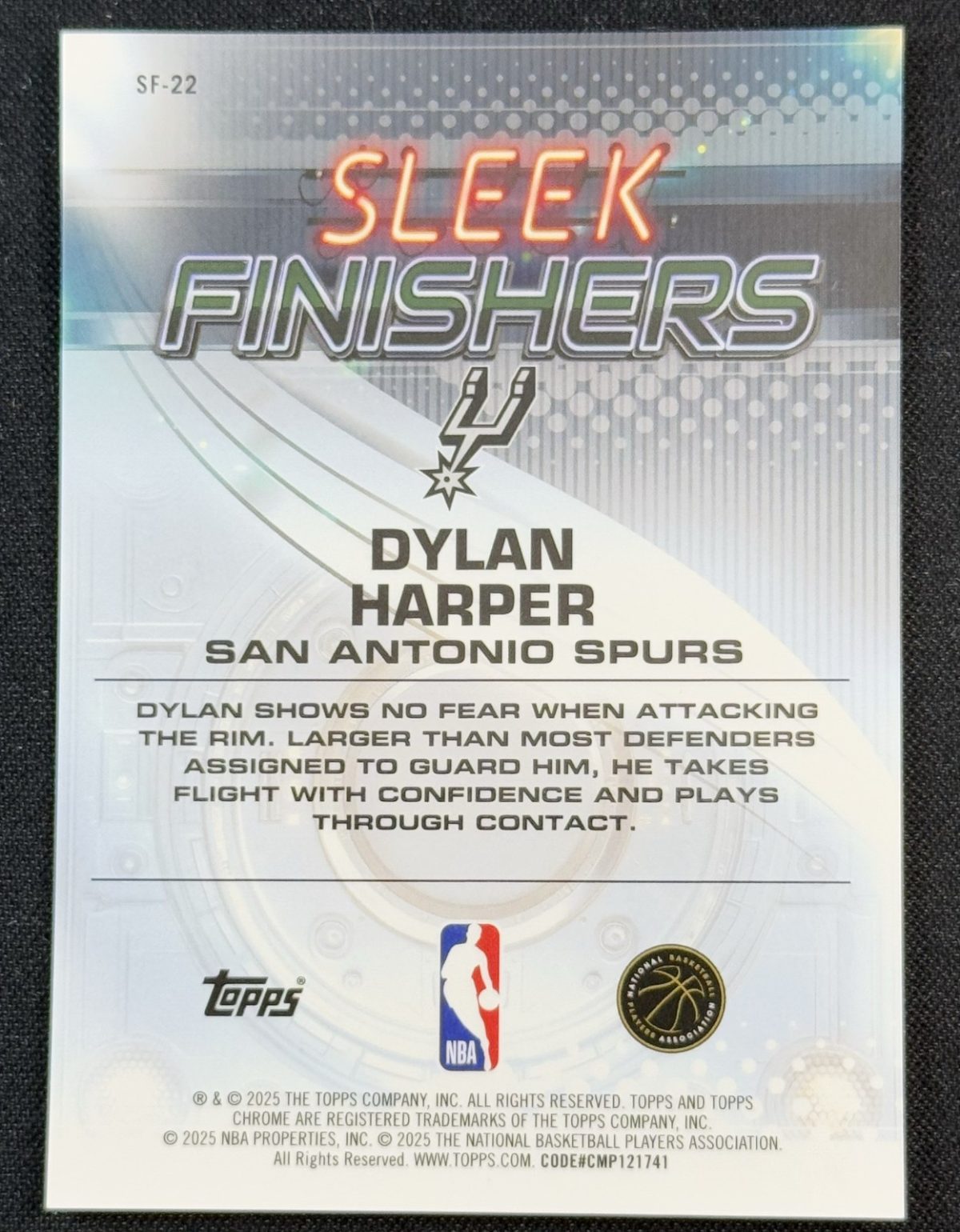 Dylan Harper 2025-26 Topps Chrome Sleek Finishers Aqua Refractor #/199 RC