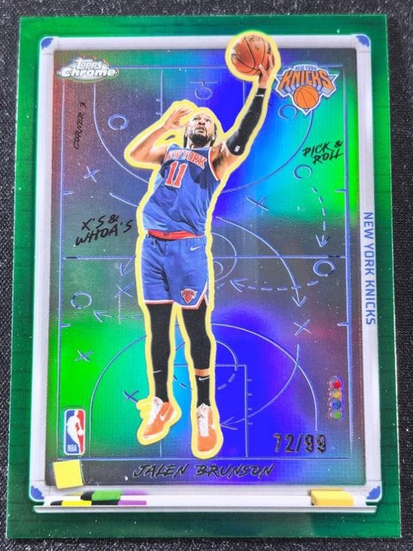 2025-26 Topps Chrome Jalen Brunson X’s & Whoa’s True Green Refractor /99 Knicks