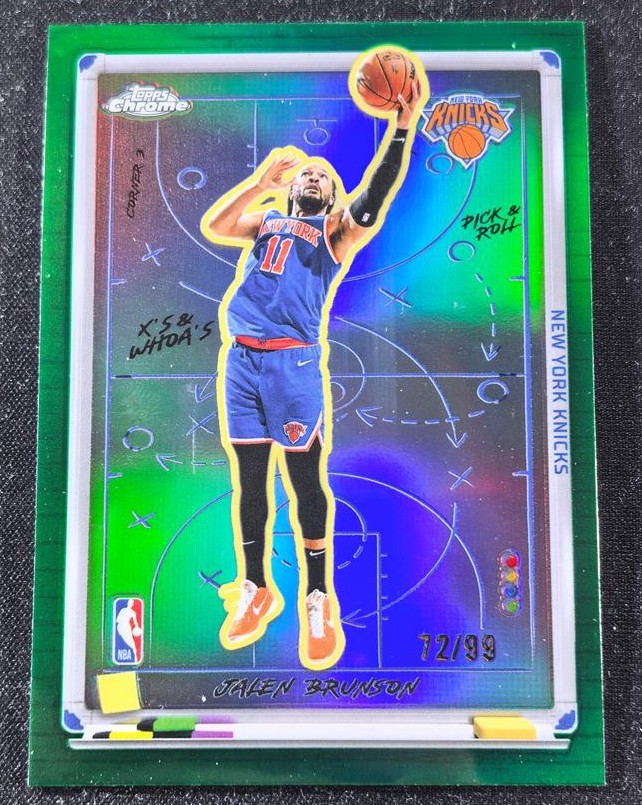 2025-26 Topps Chrome Jalen Brunson X’s & Whoa’s True Green Refractor /99 Knicks