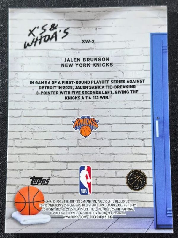 2025-26 Topps Chrome Jalen Brunson X’s & Whoa’s True Green Refractor /99 Knicks