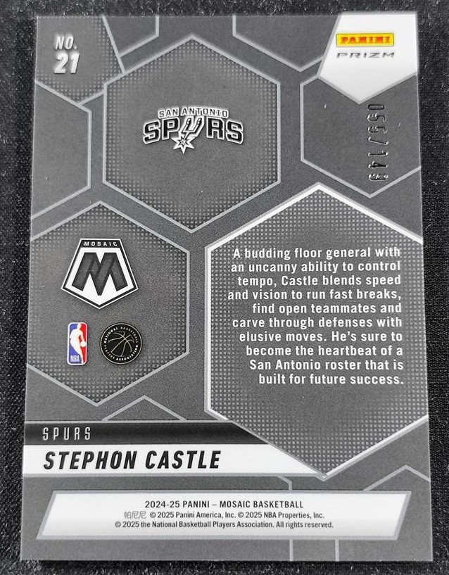 Stephon Castle 2024-25 Mosaic Montage Pink Prizm Rookie RC Spurs #/149
