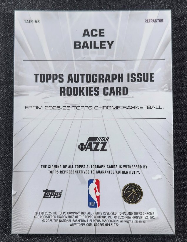 2025 Topps Chrome - REFRACTOR Ace Bailey Autograph Issue Rookies #TAUR2-AB
