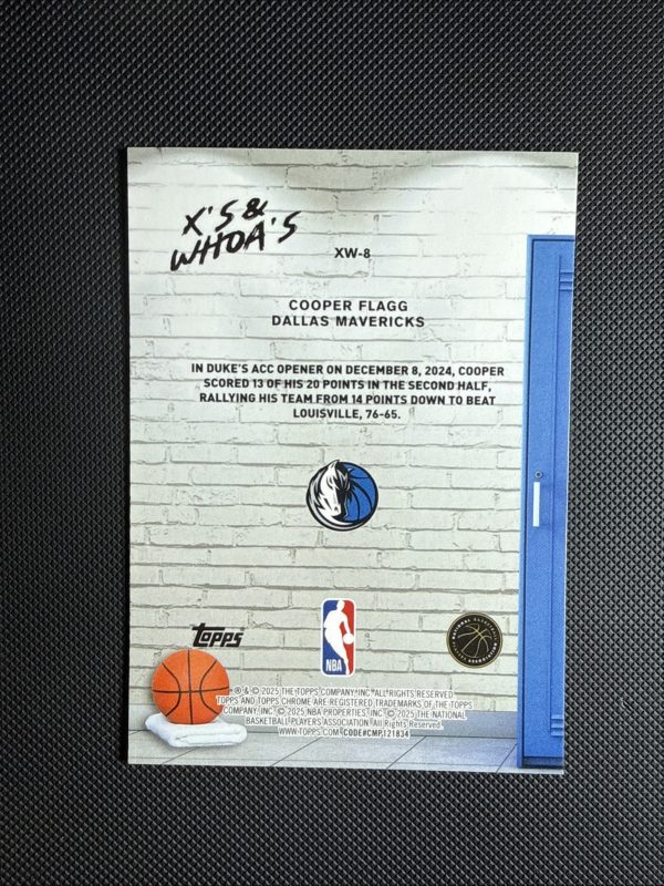 COOPER FLAGG 2025-26 TOPPS CHROME X'S AND WHOA'S GEO PURPLE REFRACTOR RC #/75