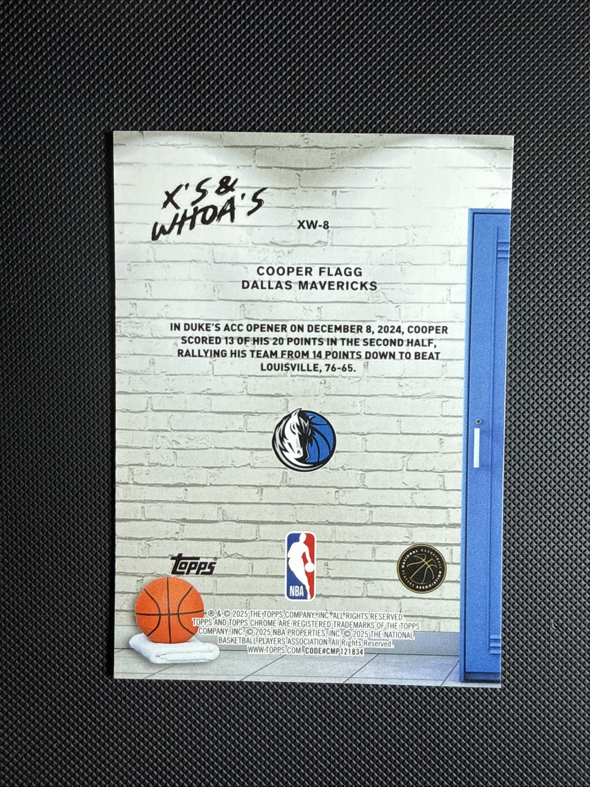 COOPER FLAGG 2025-26 TOPPS CHROME X'S AND WHOA'S GEO PURPLE REFRACTOR RC #/75