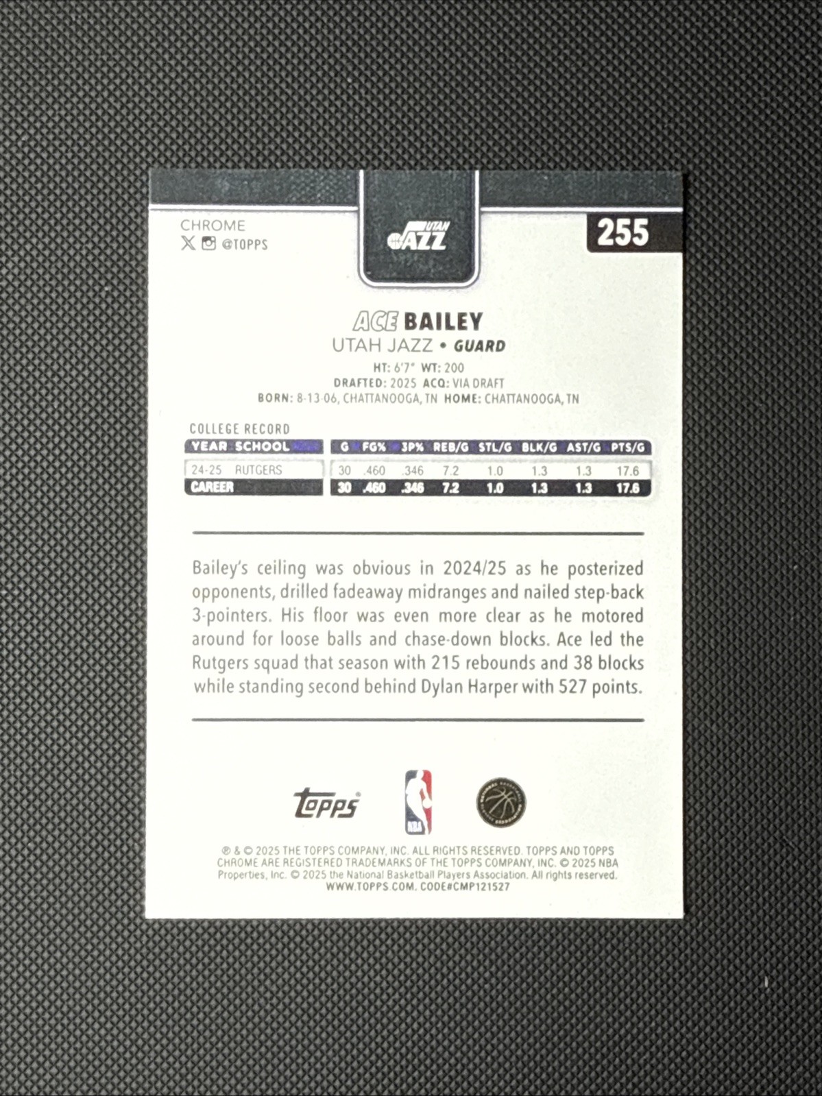 2025-26 Topps Chrome Basketball Ace Bailey X-Fractor (RC)