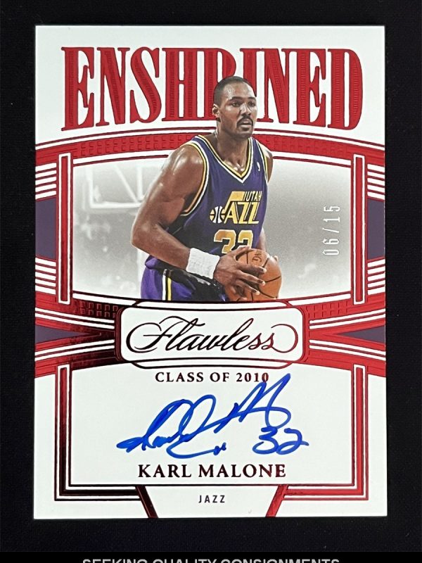 2022-23 Panini Flawless Karl Malone Ruby Enshrined Signatures Auto Jazz /15