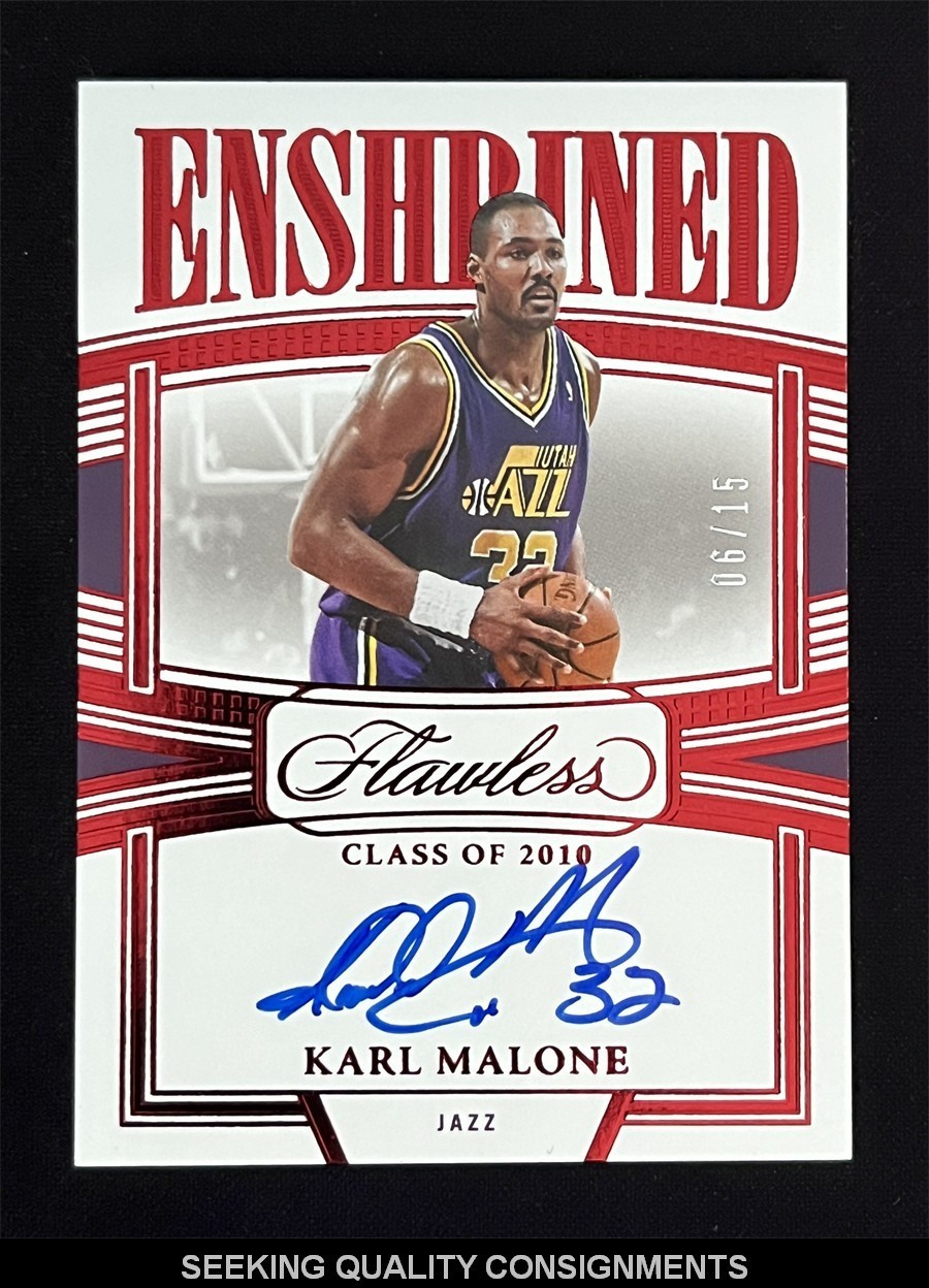 2022-23 Panini Flawless Karl Malone Ruby Enshrined Signatures Auto Jazz /15
